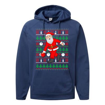 Xmas Ugly Sweater Style Santa Playing Bowling Christmas Gift Performance Fleece Hoodie