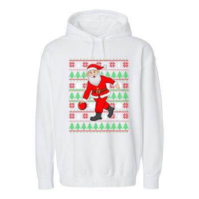 Xmas Ugly Sweater Style Santa Playing Bowling Christmas Gift Garment-Dyed Fleece Hoodie