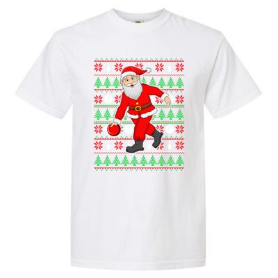 Xmas Ugly Sweater Style Santa Playing Bowling Christmas Gift Garment-Dyed Heavyweight T-Shirt