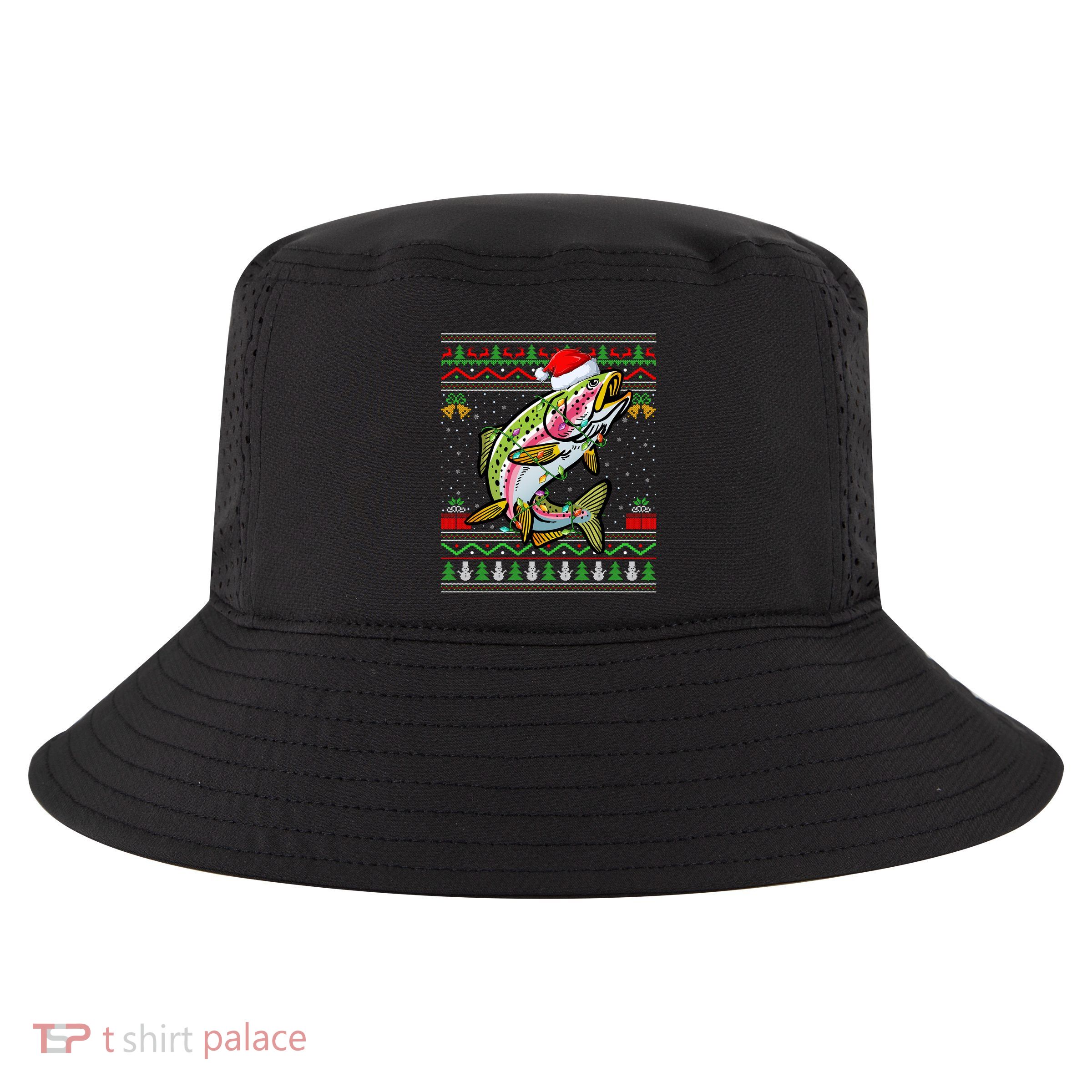 Xmas Ugly Sweater Style Santa Rainbow Trout Fish Christmas Meaningful Gift Cool Comfort Performance Bucket Hat