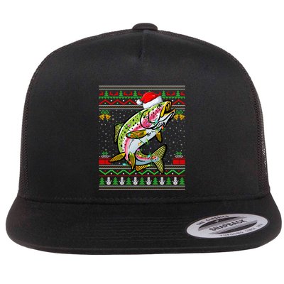 Xmas Ugly Sweater Style Santa Rainbow Trout Fish Christmas Meaningful Gift Flatbill Hat