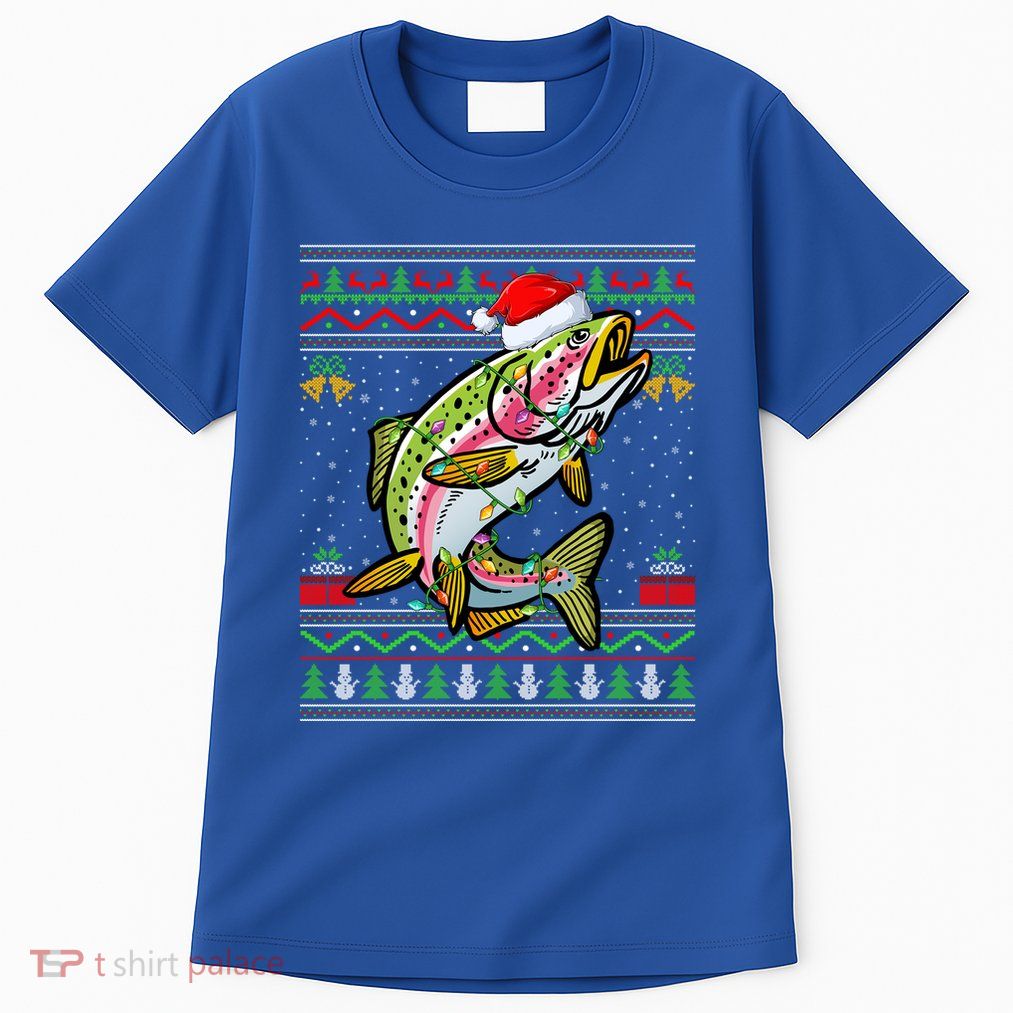 Xmas Ugly Sweater Style Santa Rainbow Trout Fish Christmas Meaningful Gift Tall T-Shirt