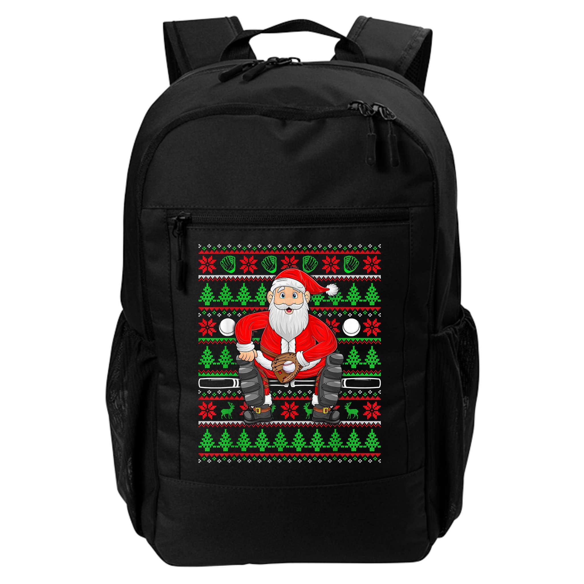 Xmas Ugly Sweater Style Santa Playing Baseball Christmas Backpack