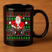 Xmas Ugly Sweater Style Santa Playing Baseball Christmas 11oz C Handle Ceramic Mug