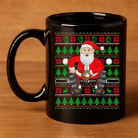 Xmas Ugly Sweater Style Santa Playing Baseball Christmas 11oz C Handle Ceramic Mug