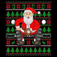 Xmas Ugly Sweater Style Santa Playing Baseball Christmas Drawstring Bag