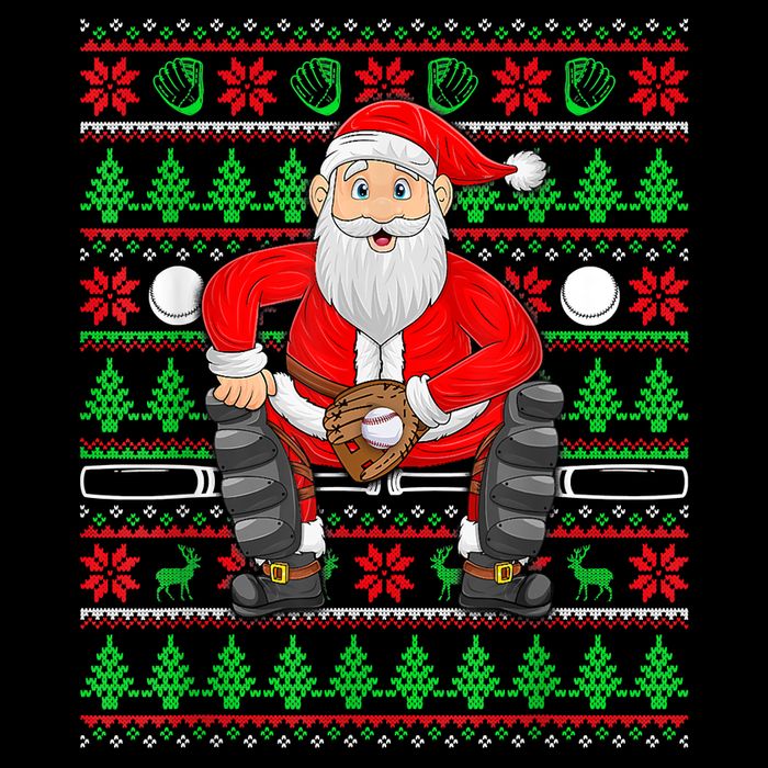 Xmas Ugly Sweater Style Santa Playing Baseball Christmas Drawstring Bag
