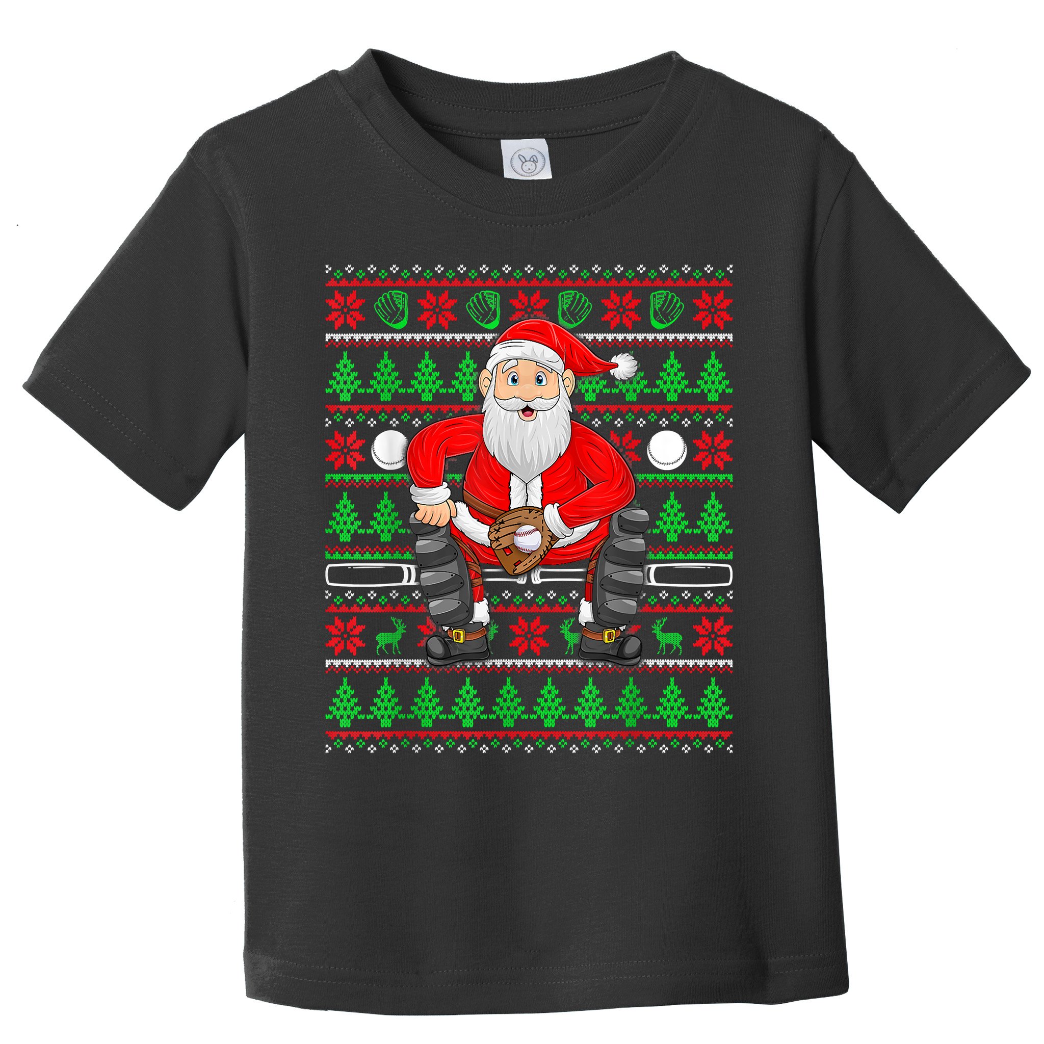 Xmas Ugly Sweater Style Santa Playing Baseball Christmas Toddler T-Shirt