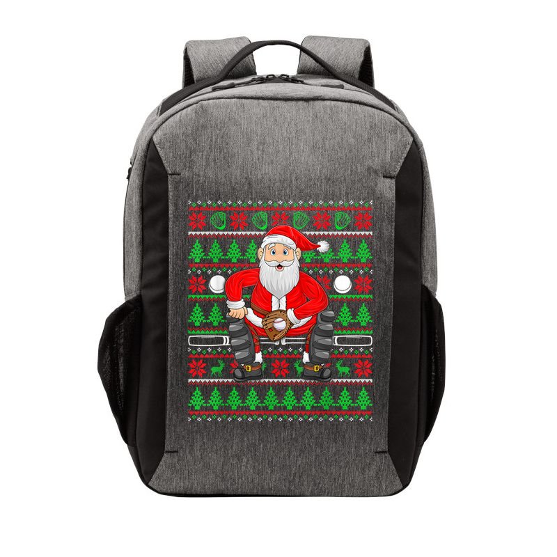 Xmas Ugly Sweater Style Santa Playing Baseball Christmas Vector Backpack
