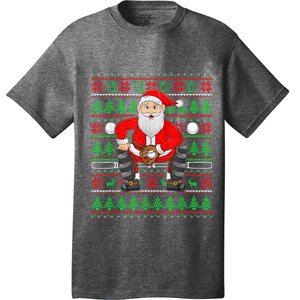 Xmas Ugly Sweater Style Santa Playing Baseball Christmas T-Shirt