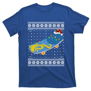 Xmas Ugly Santa Lighting Skateboarding Christmas Gift T-Shirt