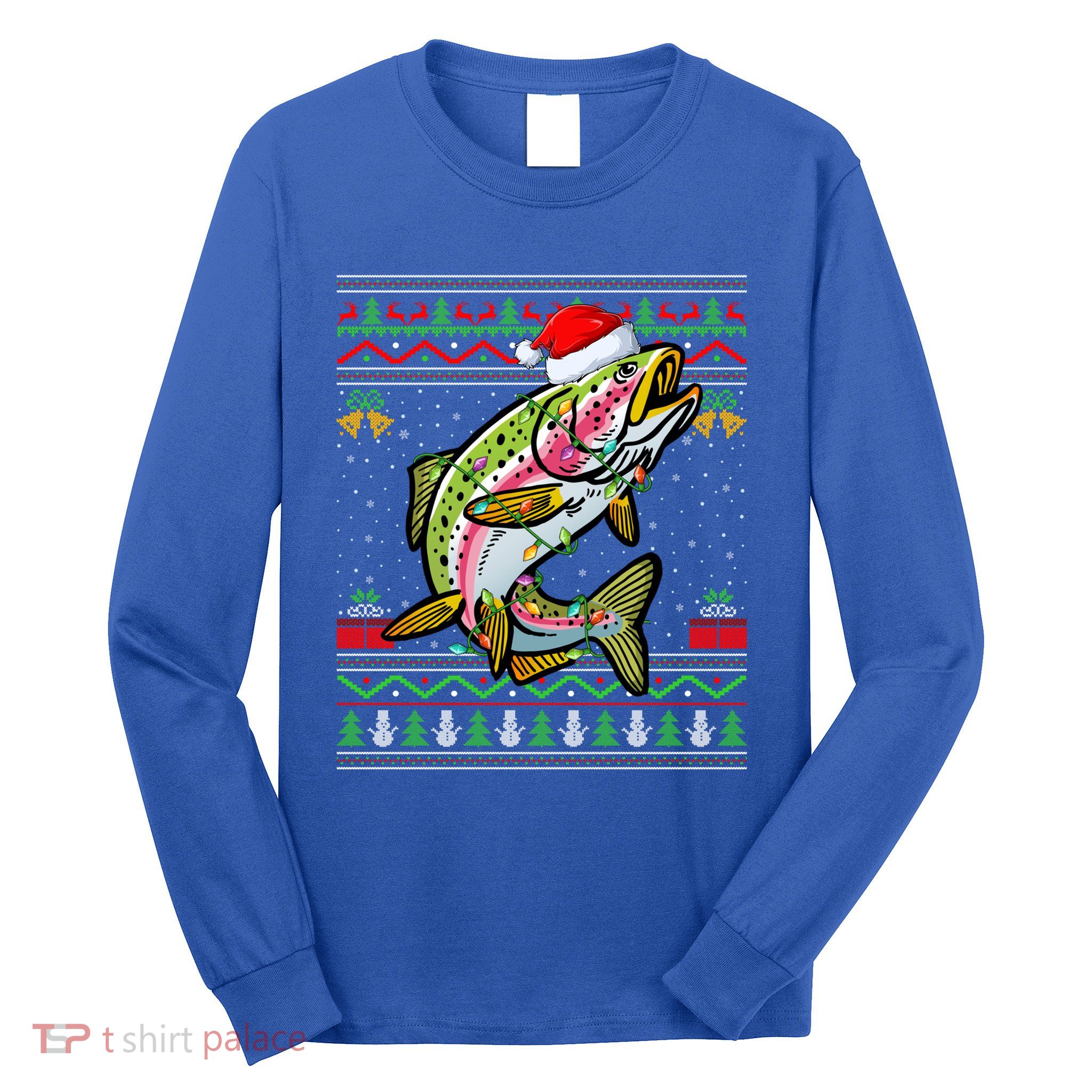 Xmas Ugly Style Santa Rainbow Trout Fish Christmas Gift Long Sleeve Shirt