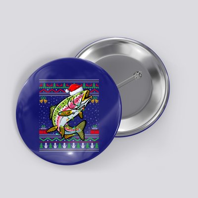 Xmas Ugly Style Santa Rainbow Trout Fish Christmas Gift Button