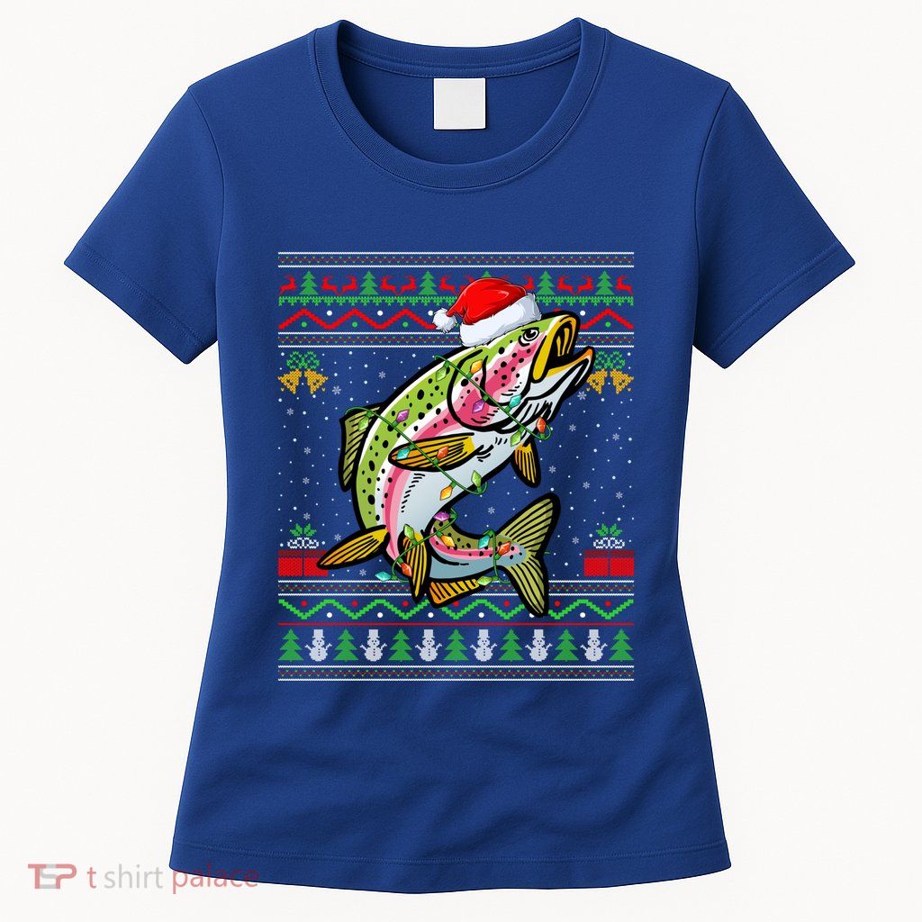 Xmas Ugly Style Santa Rainbow Trout Fish Christmas Gift Womens T-Shirt
