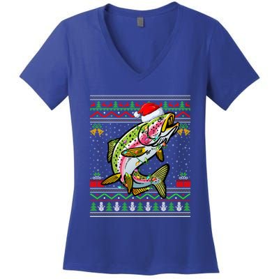 Xmas Ugly Style Santa Rainbow Trout Fish Christmas Gift Women's V-Neck T-Shirt