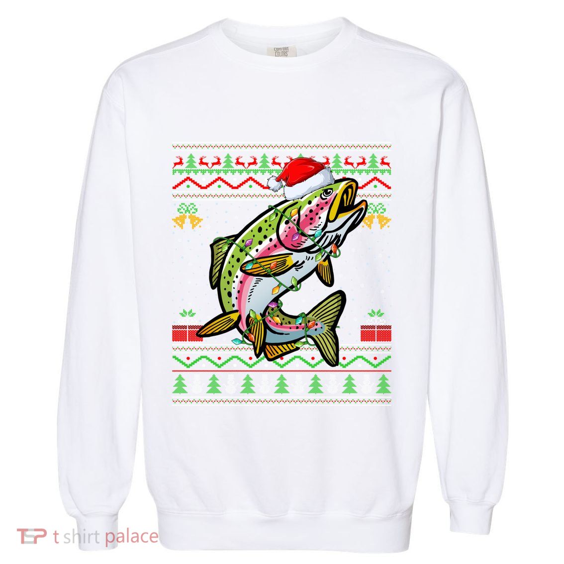 Xmas Ugly Style Santa Rainbow Trout Fish Christmas Gift Garment-Dyed Sweatshirt