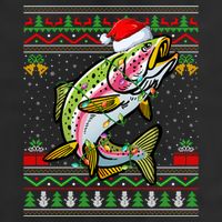 Xmas Ugly Sweater Style Santa Rainbow Trout Fish Christmas Meaningful Gift 7 Panel Mesh Trucker Snapback Hat