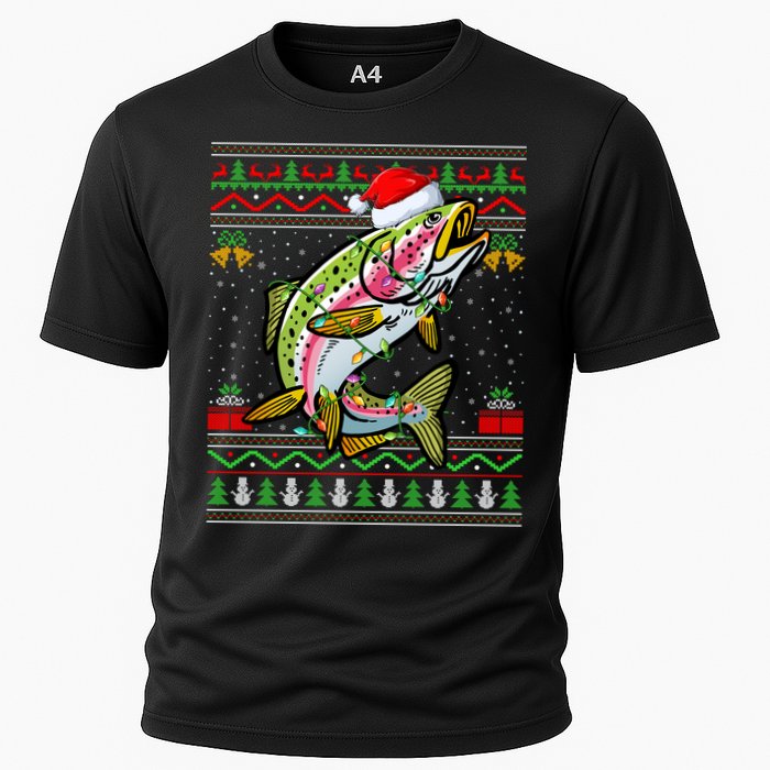 Xmas Ugly Sweater Style Santa Rainbow Trout Fish Christmas Meaningful Gift Cooling Performance Crew T-Shirt
