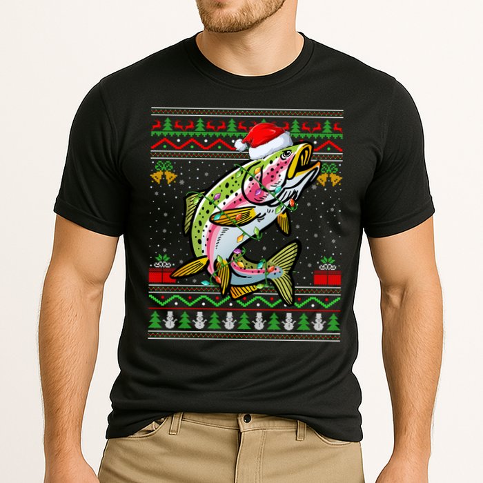 Xmas Ugly Sweater Style Santa Rainbow Trout Fish Christmas Meaningful Gift Cooling Performance Crew T-Shirt