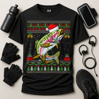 Xmas Ugly Sweater Style Santa Rainbow Trout Fish Christmas Meaningful Gift Cooling Performance Crew T-Shirt