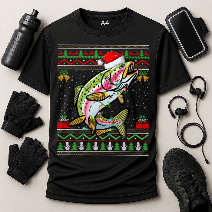 Xmas Ugly Sweater Style Santa Rainbow Trout Fish Christmas Meaningful Gift Cooling Performance Crew T-Shirt