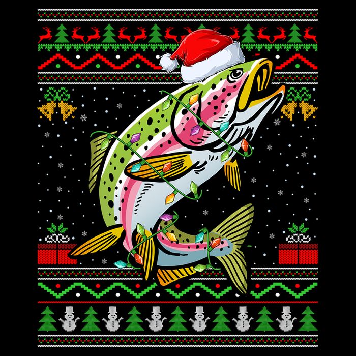 Xmas Ugly Sweater Style Santa Rainbow Trout Fish Christmas Meaningful Gift Cooling Performance Crew T-Shirt