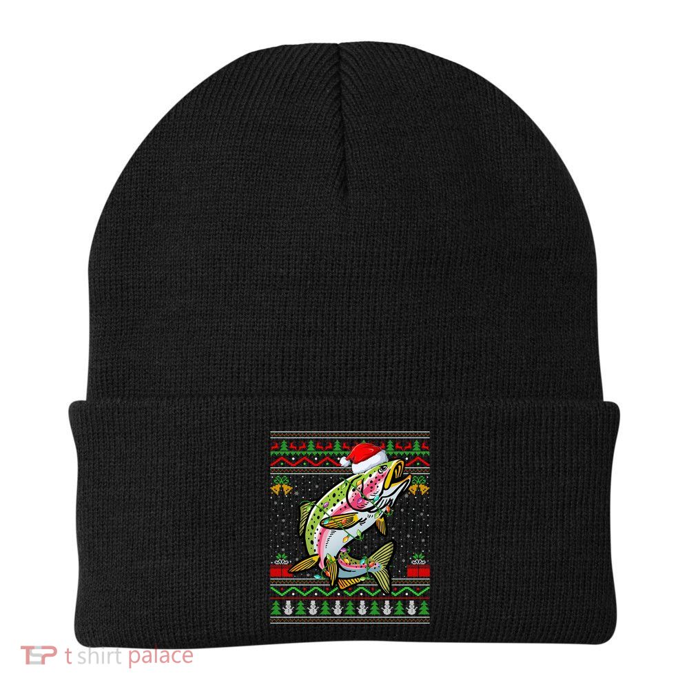 Xmas Ugly Sweater Style Santa Rainbow Trout Fish Christmas Meaningful Gift Beanie