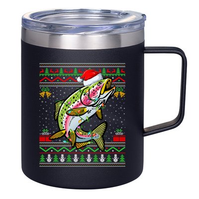 Xmas Ugly Sweater Style Santa Rainbow Trout Fish Christmas Meaningful Gift 12oz Stainless Steel Coffee Mug