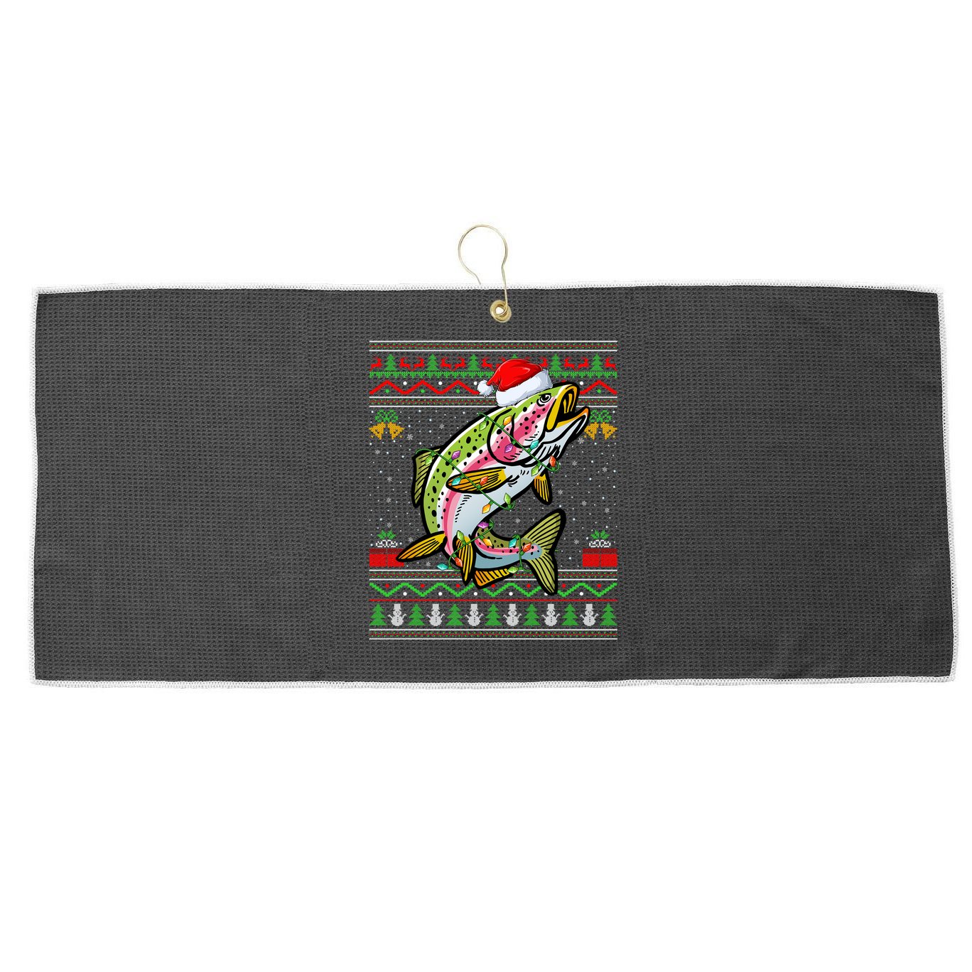 Xmas Ugly Sweater Style Santa Rainbow Trout Fish Christmas Meaningful Gift Large Microfiber Waffle Golf Towel