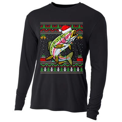 Xmas Ugly Sweater Style Santa Rainbow Trout Fish Christmas Meaningful Gift Cooling Performance Long Sleeve Crew