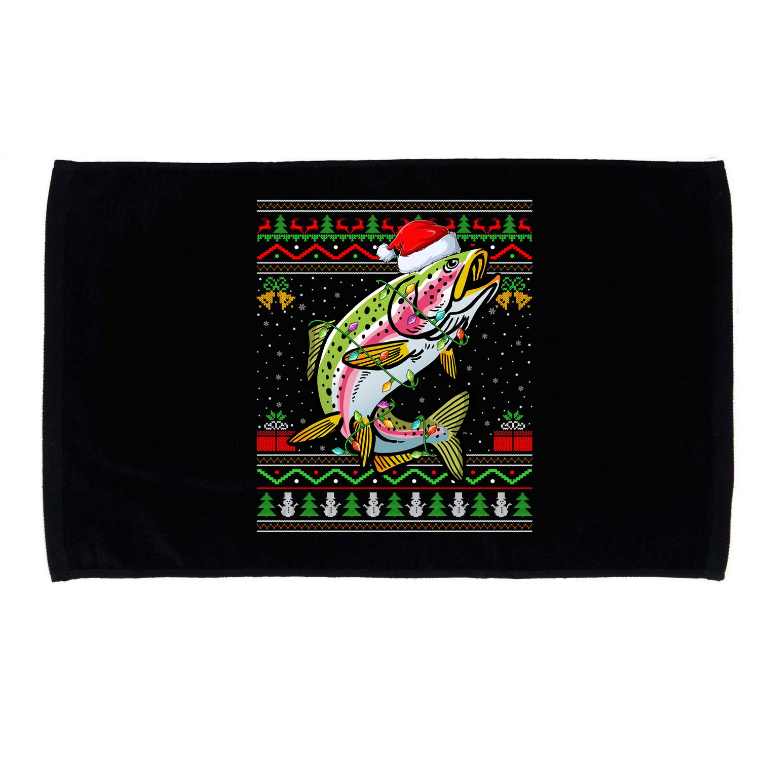 Xmas Ugly Sweater Style Santa Rainbow Trout Fish Christmas Meaningful Gift Microfiber Hand Towel