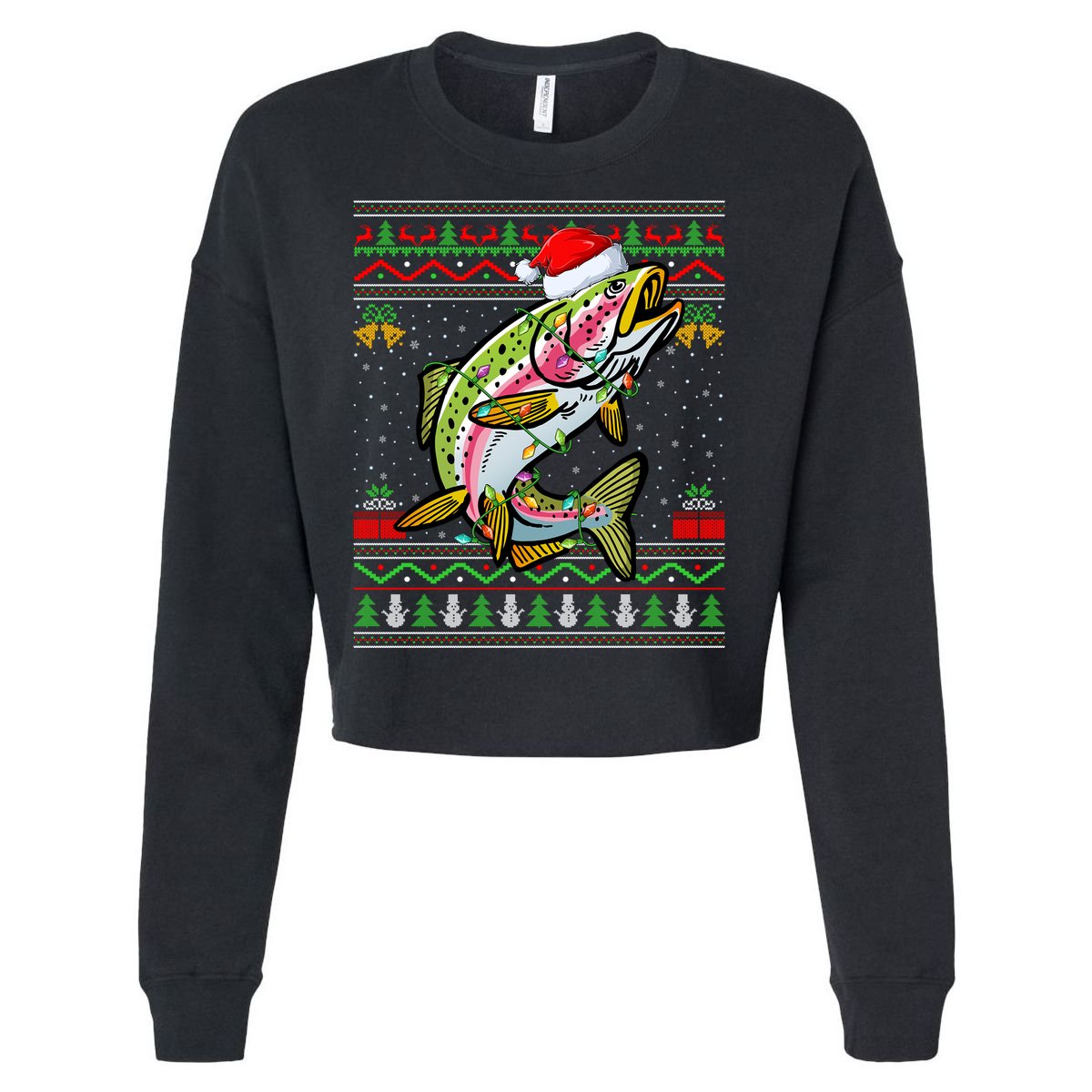 Xmas Ugly Sweater Style Santa Rainbow Trout Fish Christmas Meaningful Gift Cropped Pullover Crew