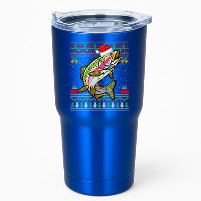 Xmas Ugly Sweater Style Santa Rainbow Trout Fish Christmas Meaningful Gift Tumbler