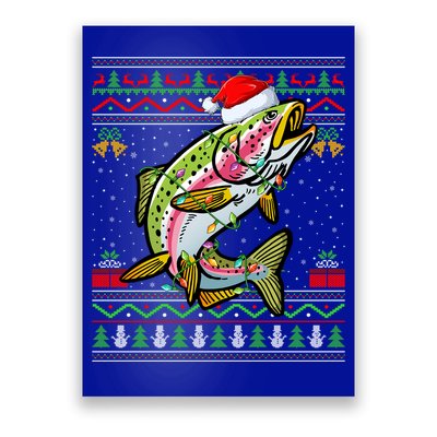 Xmas Ugly Sweater Style Santa Rainbow Trout Fish Christmas Meaningful Gift Poster