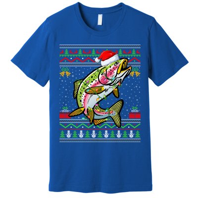 Xmas Ugly Sweater Style Santa Rainbow Trout Fish Christmas Meaningful Gift Premium T-Shirt