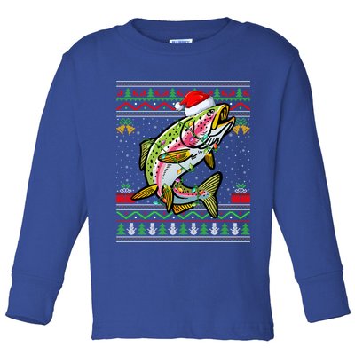 Xmas Ugly Sweater Style Santa Rainbow Trout Fish Christmas Meaningful Gift Toddler Long Sleeve Shirt