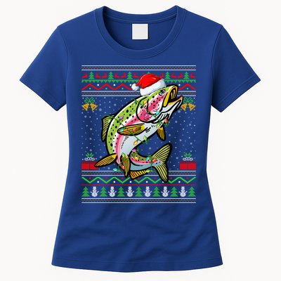 Xmas Ugly Sweater Style Santa Rainbow Trout Fish Christmas Meaningful Gift Womens T-Shirt
