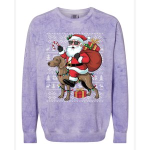 Xmas Ugly Santa Riding Rhodesian Ridgeback Dog Christmas Gift Colorblast Crewneck Sweatshirt