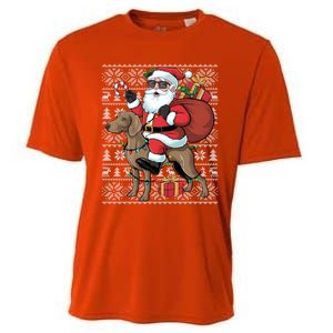 Xmas Ugly Santa Riding Rhodesian Ridgeback Dog Christmas Gift Cooling Performance Crew T-Shirt