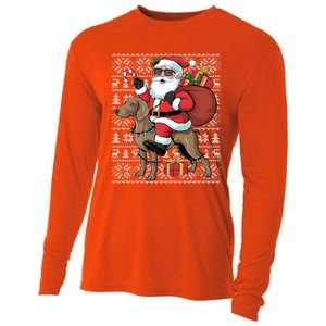 Xmas Ugly Santa Riding Rhodesian Ridgeback Dog Christmas Gift Cooling Performance Long Sleeve Crew