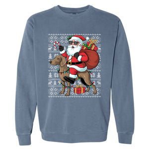 Xmas Ugly Santa Riding Rhodesian Ridgeback Dog Christmas Gift Garment-Dyed Sweatshirt