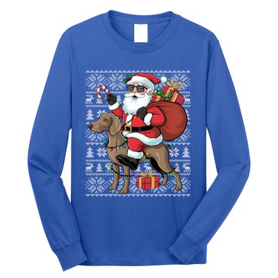 Xmas Ugly Santa Riding Rhodesian Ridgeback Dog Christmas Gift Long Sleeve Shirt