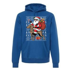 Xmas Ugly Santa Riding Rhodesian Ridgeback Dog Christmas Gift Premium Hoodie