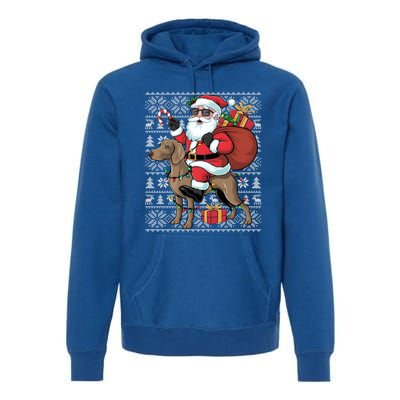 Xmas Ugly Santa Riding Rhodesian Ridgeback Dog Christmas Gift Premium Hoodie