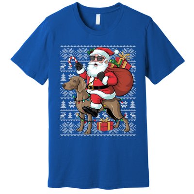 Xmas Ugly Santa Riding Rhodesian Ridgeback Dog Christmas Gift Premium T-Shirt