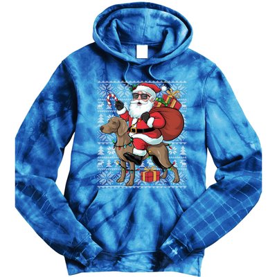 Xmas Ugly Santa Riding Rhodesian Ridgeback Dog Christmas Gift Tie Dye Hoodie