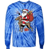 Xmas Ugly Santa Riding Rhodesian Ridgeback Dog Christmas Gift Tie-Dye Long Sleeve Shirt