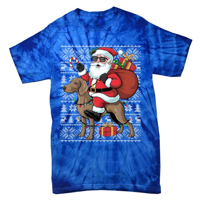 Xmas Ugly Santa Riding Rhodesian Ridgeback Dog Christmas Gift Tie-Dye T-Shirt