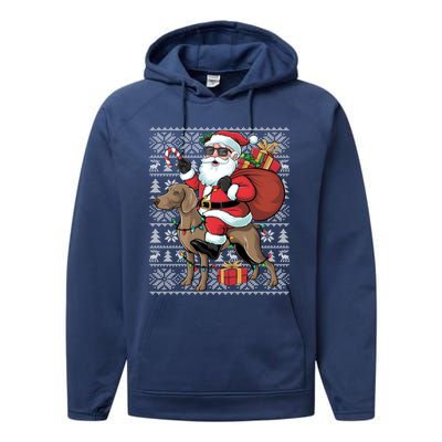 Xmas Ugly Santa Riding Rhodesian Ridgeback Dog Christmas Gift Performance Fleece Hoodie