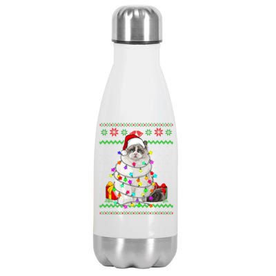 Xmas Ugly Sweater Christmas Lights Cat Kitten Lover Cute Gift Stainless Steel Insulated Water Bottle